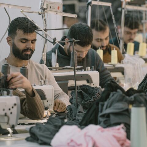 Syrian textile employees work in a textile workshop in Gaziantep, Turkey, on Jan. 30, 2025. 