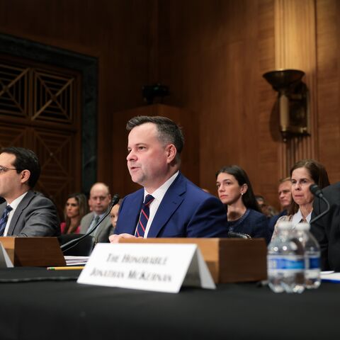 Dr. Stephen Miran, nominee for Chairman of the Council of Economic Advisers, Jeffrey Kessler, nominee for Under Secretary of Commerce for Industry and Security, William Pulte, nominee for Director of the Federal Housing Finance Agency, and Jonathan McKernan, nominee for Director, Bureau of Consumer Financial Protection testify at a hearing of the Senate Banking Committee on Feb. 27, 2025, at the Dirksen Senate Building in Washington.