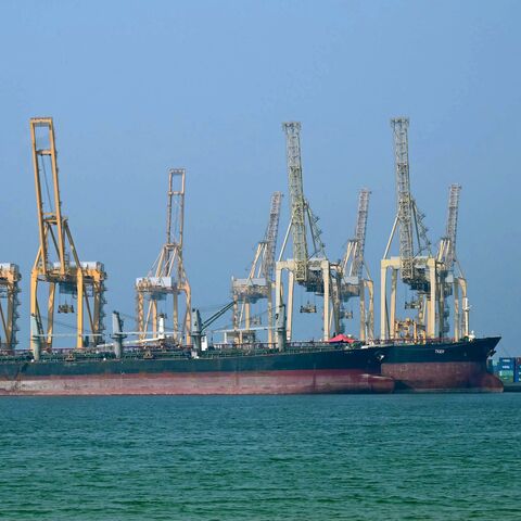 Tankers are seen at the Khor Fakkan Container Terminal, the only natural deep-sea port in the region and one of the major container ports in the Sharjah Emirate, along the Strait of Hormuz, a waterway through which one-fifth of global oil output passes on June 23, 2025.