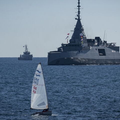 This photograph shows Kimom, the first of four modern French Defense and Intervention Frigate, part of Greece's major military modernization program, sailing upon its arrival in the Saronic Gulf, near Athens on Jan. 15, 2026.