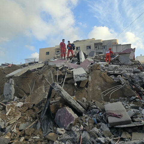 First responders gather at the site of an Israeli strike that hit near a hospital in the southern Lebanese city of Tyre on June 1, 2026. 