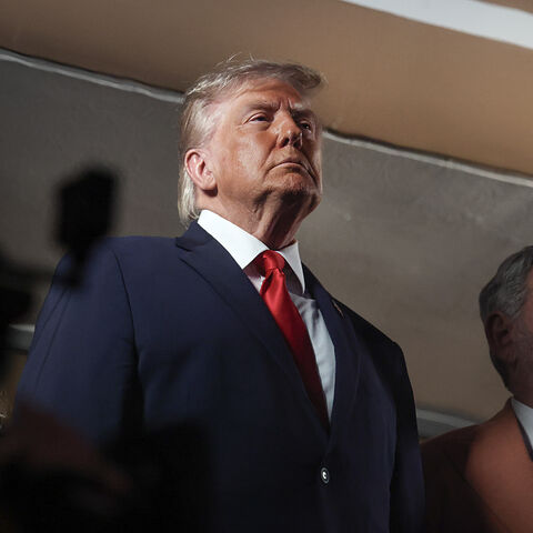 US President Donald Trump watches the start of Game 3 of the NBA Finals between New York Knicks and San Antonio Spurs at Madison Square Garden on June 8, 2026 in New York City. 