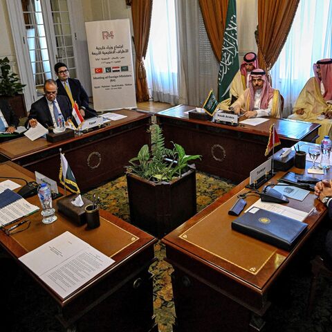From (L-R) Pakistani Foreign Minister Ishaq Dar, Egyptian Foreign Minister Badr Abdelatty, Saudi Foreign Minister Faisal bin Farhan and Turkish Foreign Minister Hakan Fidan attend a meeting in Cairo on June 21, 2026. 