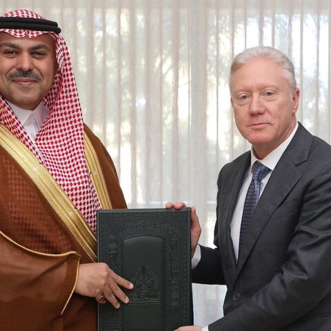Lebanese Foreign Minister Youssef Rajji meets with Fahd bin Abdulrahman bin Hathloul Al-Dosari, the new Saudi ambassador to Lebanon, in Beirut on June 17, 2026.