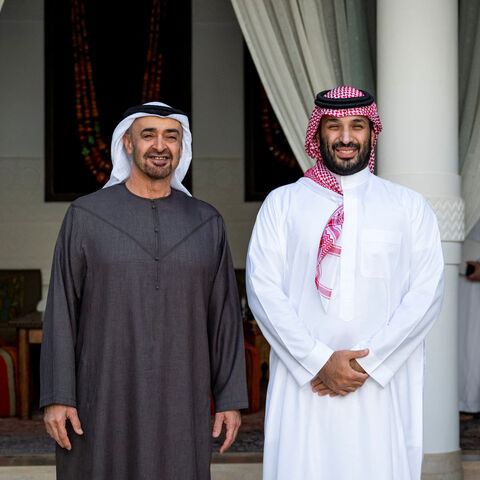 File Photo: Sheikh Mohamed bin Zayed Al Nahyan, President of the United Arab Emirates, stands for a photograph with Prince Mohammed bin Salman bin Abdulaziz, Crown Prince and Prime Minister of Saudi Arabia, in Riyadh, Saudi Arabia September 3, 2025. Abdulla Al Bedwawi/UAE Presidential Court/Handout via REUTERS/ File Photo