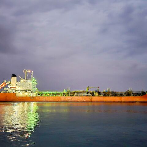 A vessel transits the Suez Canal toward the Red Sea amid Houthi attacks on shipping, Nov. 3, 2024.