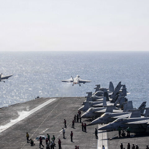 In this handout photo provided by the US Navy, Two F/A-18 Super Hornets launch from the flight deck of Nimitz-class aircraft carrier USS Abraham Lincoln (CVN 72) in support of Operation Epic Fury on March 3, 2026 in the Mediterranean Sea. 