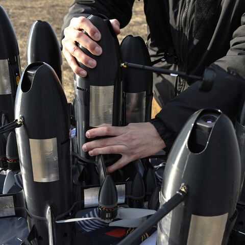 An employee of the Ukrainian SkyFall company checks a P1-Sun interceptor drone before a test flight at an undisclosed location in Ukraine on March 19, 2026,