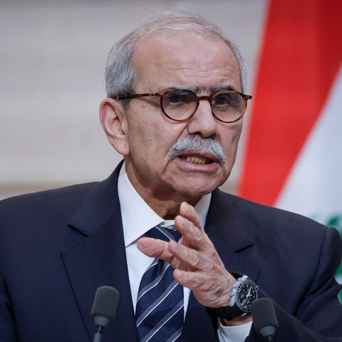 Lebanon's Prime Minister Nawaf Salam speaks during a joint declaration press event with French President following their meeting at the Elysee Presidential Palace in Paris on April 21, 2026.