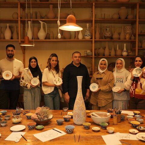 Artists featured in the Ektashif Uzbekistan exhibition at the Museum of Islamic Art, Doha. (Photo courtesy of Museum of Islamic Art)