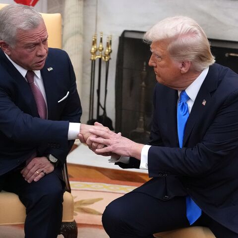 US President Donald Trump (R) meets with Jordanian King Abdullah II in the Oval Office of the White House, Washington, DC, Feb. 11, 2025.