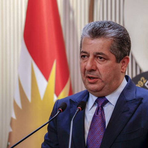 Masrour Barzani, Prime Minister of the Iraqi Kurdistan Regional Government, gives a press conference in the autonomous region's capital Arbil on June 25, 2025. 