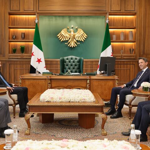President Ahmad al-Sharaa meets Turkish Energy and Natural Resources Minister Alparslan Bayraktar at the People’s Palace in Damascus, Syria, on Aug. 19, 2026.