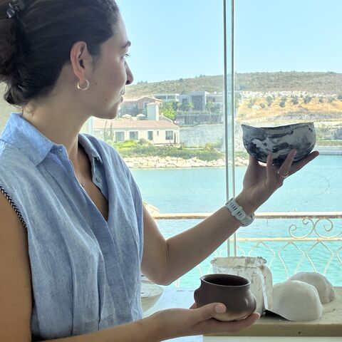 Leyla Borovali at her studio overlooking the Aegean