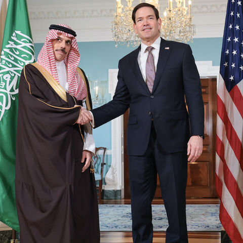 Saudi Foreign Minister Prince Faisal bin Farhan Al Saud shakes hands with US Secretary of State Marco Rubio as they pose for photos before a meeting at the US State Department on Sept. 28, 2026 in Washington, DC.