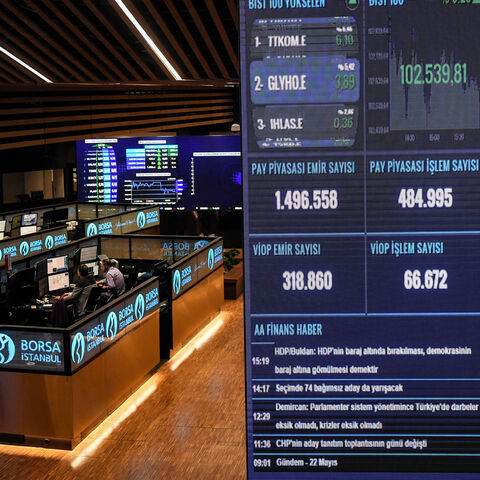 Traders work at their desks on the floor of the Borsa Istanbul, Istanbul, Turkey, May 22, 2018.