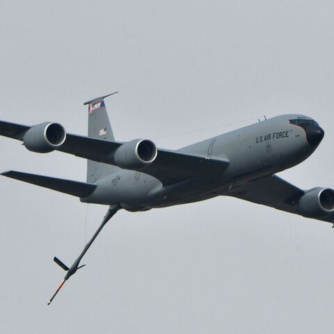 A US Boeing KC-135 air refueling tanker flies