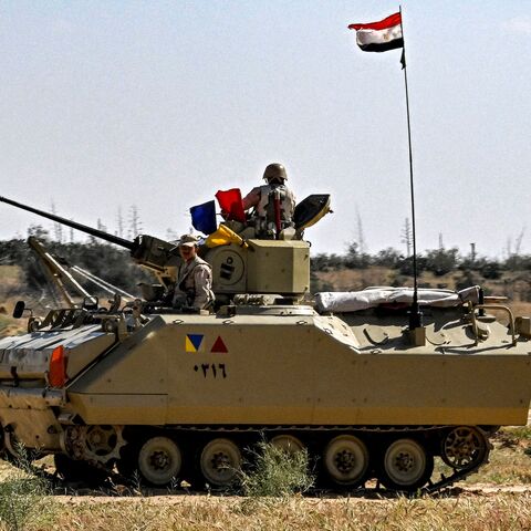 Egyptian soldiers man an infantry fighting vehicle