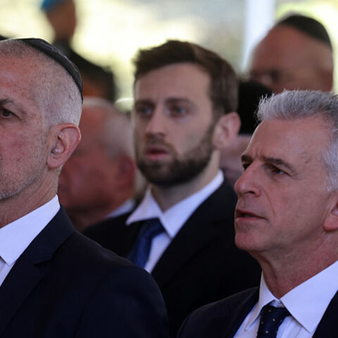 Israel's Chief of the Mossad David Barnea (R) and Security Agency director Ronen Bar, attend a ceremony marking the Hebrew calendar anniversary of the Hamas attack on October 7 last year that sparked the ongoing war in Gaza, at the Mount Herzl military cemetery in Jerusalem on October 27, 2024. (Photo by GIL COHEN-MAGEN / POOL / AFP) (Photo by GIL COHEN-MAGEN/POOL/AFP via Getty Images)