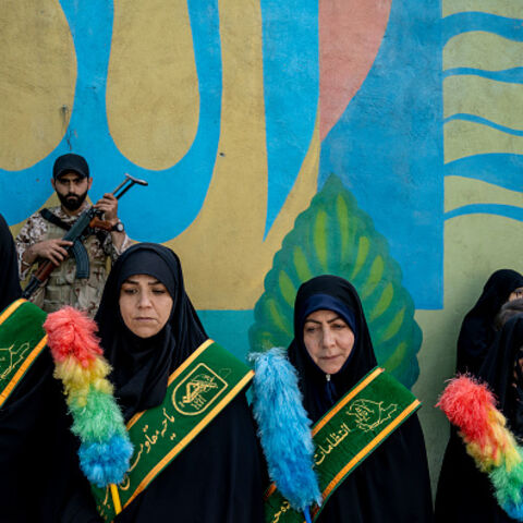  People attend the funeral ceremony of Mahan Setareh, a member of the paramilitary Basij force who was killed in the recent Israeli attacks on June 26, 2025 in Tehran, Iran. A cease-fire between Israel and Iran has brought an end to 12 days of daily aerial attacks that started with Israel's strikes on Iranian military and nuclear sites on June 13. (Photo by Majid Saeedi/Getty Images)