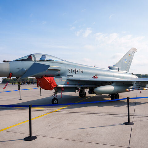 A German Air Force Eurofighter jet is seen during the NATO Media Day at Lielvarde Air Base in Lielvarde, Latvia, on Oct. 1, 2026.