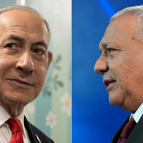 This combination of pictures created on October 28, 2026, shows Prime Minister Benjamin Netanyahu (L) speaking to the media after voting in Jerusalem on October 27, 2026, and Yashar party leader Gadi Eisenkot addressing his supporters at the election night rally in Tel Aviv early on October 28, 2026. (Jewel SAMAD and Maya LEVIN / various sources / AFP via Getty Images)