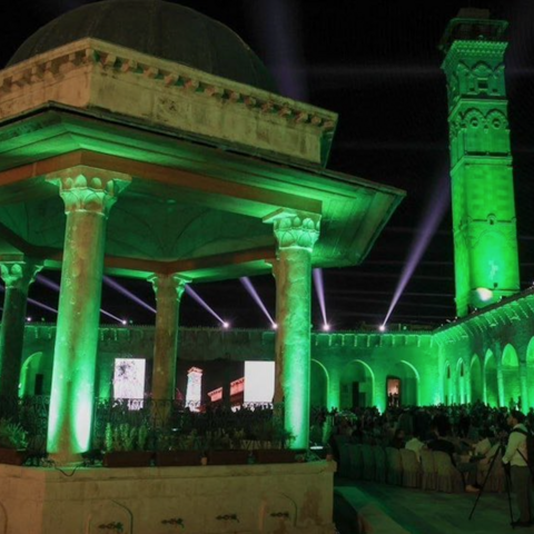 A view of the Great Umayyad Mosque during the reopening ceremony, Oct. 8, 2026.