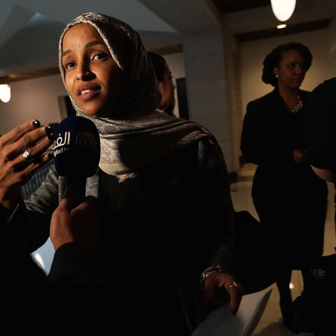 WASHINGTON, DC - JANUARY 24:   U.S. Rep. Ilhan Omar (D-MN) (L) and Rep. Ayanna Pressley (D-MA) (R) speak to members of the media after a news conference January 24, 2019 on Capitol Hill in Washington, DC. The Democratic Congresswomen held a news conference on legislation providing childcare for workers affected by the ongoing government shutdown. (Photo by Alex Wong/Getty Images)