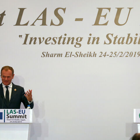 European Council President Donald Tusk and Abdel Fattah el-Sisi, President of Egypt, attend a news conference during a summit between Arab league and European Union member states, in the Red Sea resort of Sharm el-Sheikh, Egypt, February 25, 2019. REUTERS/Mohamed Abd El Ghany - RC1E39420620