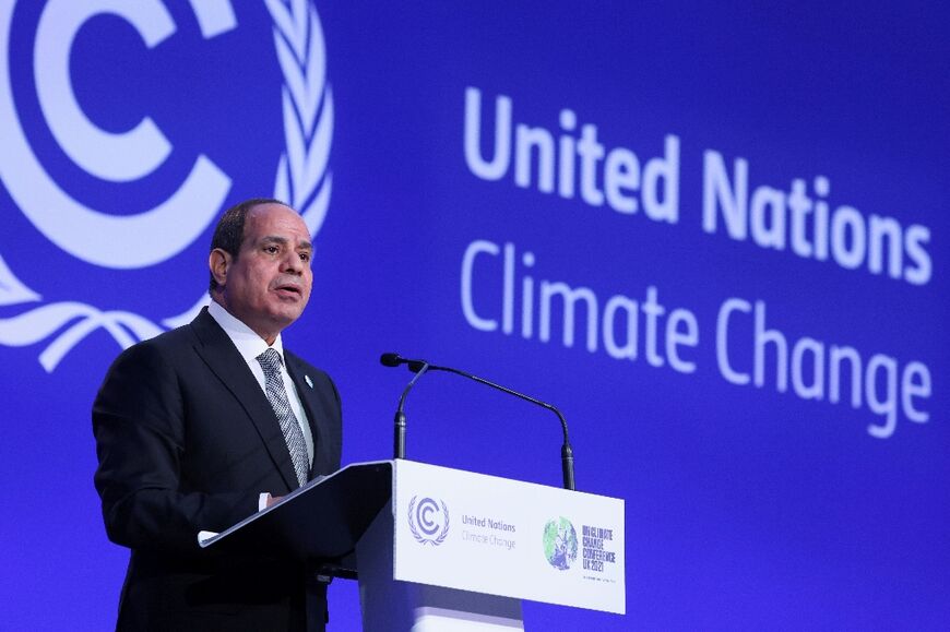 Egypt's President Abdel Fattah al-Sisi at the World Leaders' Summit of the COP26 UN Climate Change Conference in Glasgow,  on November 1, 2021