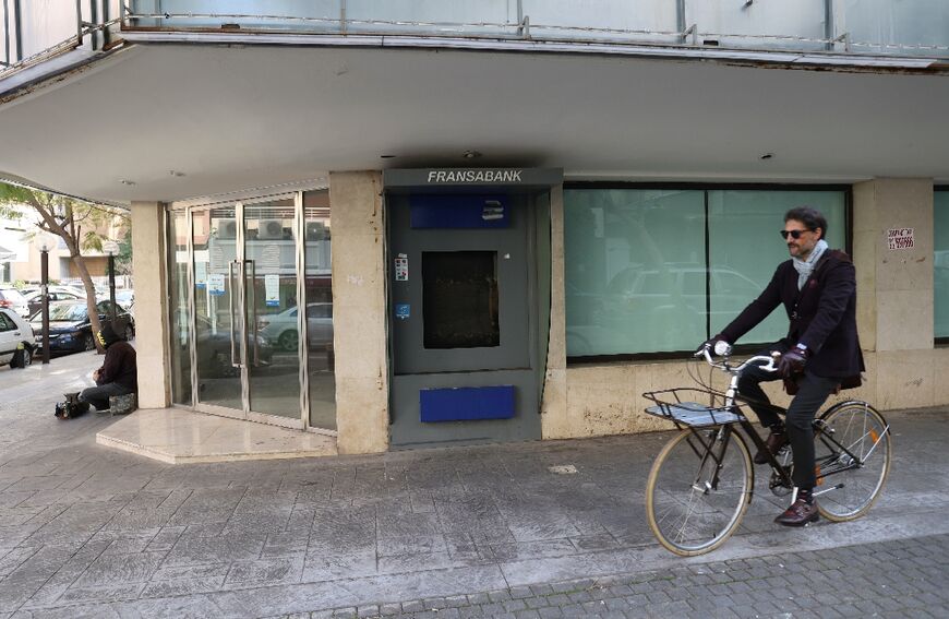 A closed Fransabank branch in Lebanon's capital, a casualty of sector wide downsizing