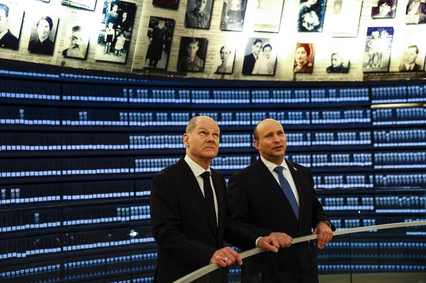 German Chancellor Olaf Scholz -- on his first Israel visit since taking office -- and Prime Minister Naftali Bennett visit the Yad Vashem World Holocaust Remembrance museum in Jerusalem