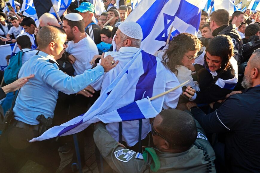 Jewish ultra-nationalists clash with Israeli police  barring them from parading through the Muslim quarter of annexed east Jerusalem