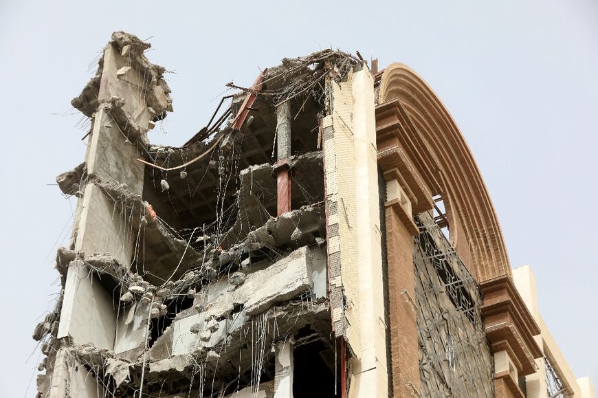 A file picture shows a section of the 10-storey building that collapsed in Iran's Abadan