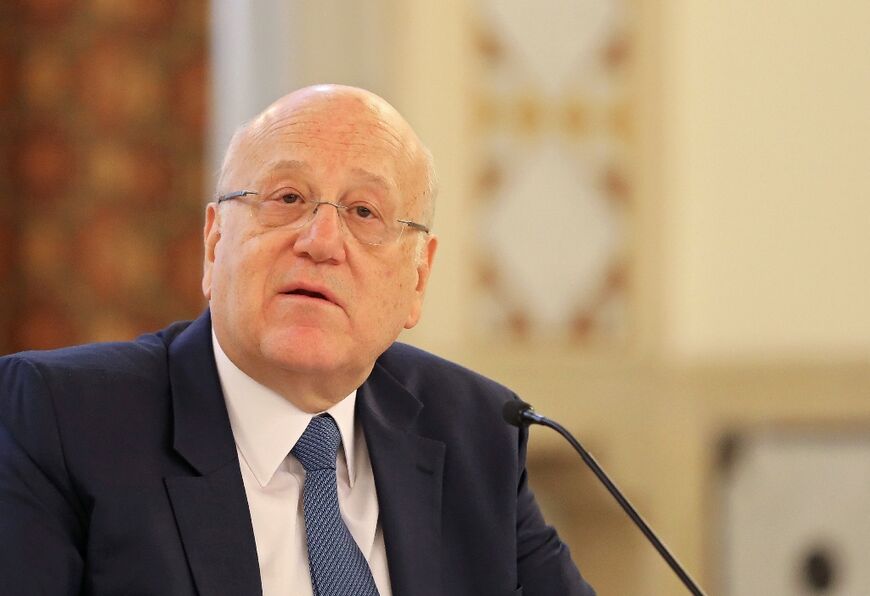 Lebanon's Prime Minister Najib Mikati at the presidential palace in Baabda on December 28, 2021