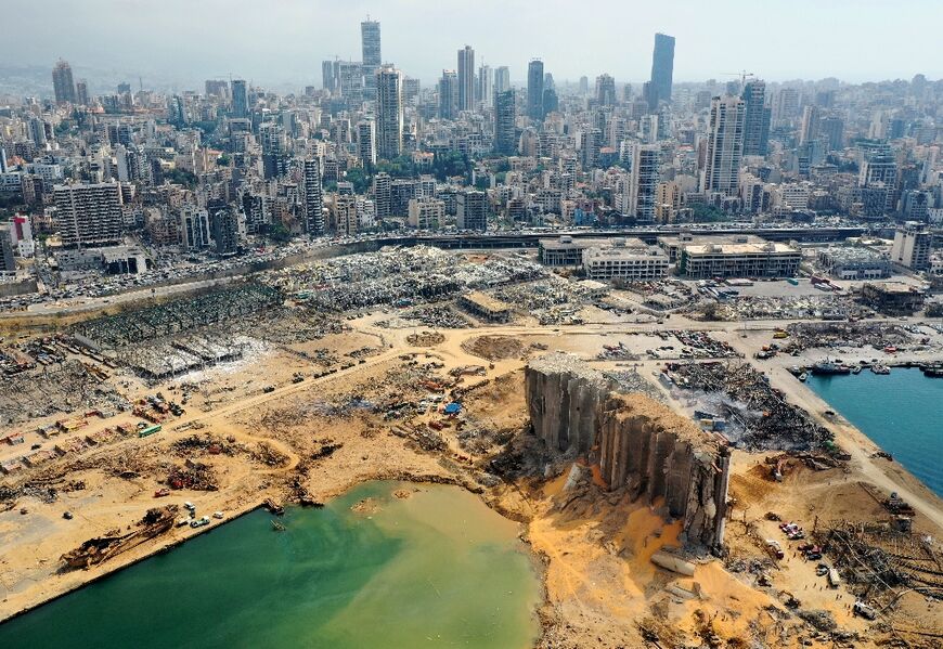 Beirut port on August 7, 2020, three days after the colossal explosion of ammonium nitrate left scores of people dead or injured 