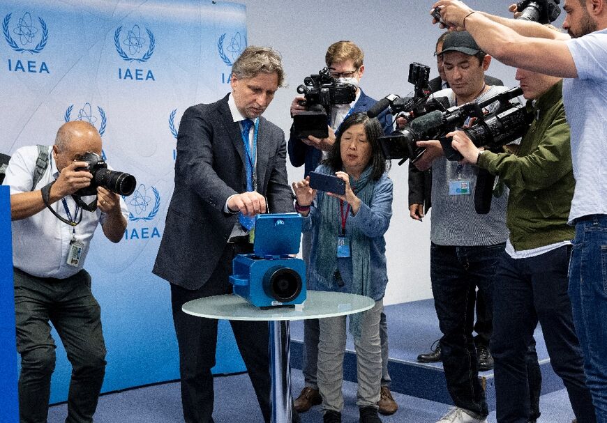 A demonstration of a nuclear activities monitoring camera used by the International Atomic Energy Agency in Iran.