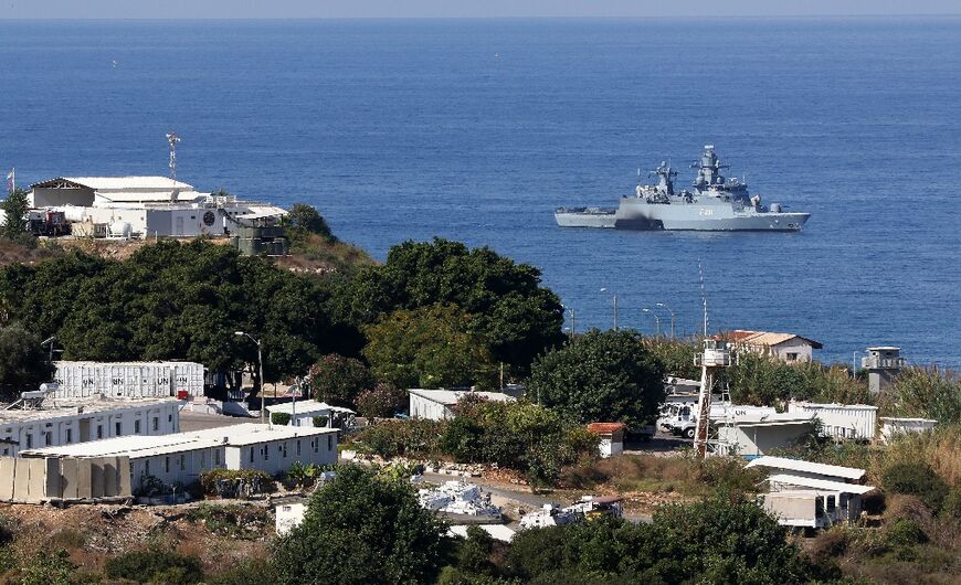 A UN ship patrols along the Israel-Lebanon border on October 14, 2020. The two countries, still technically at war, have held UN and US sponsored talks to settle a maritime border dispute and clear the way for oil and gas exploration