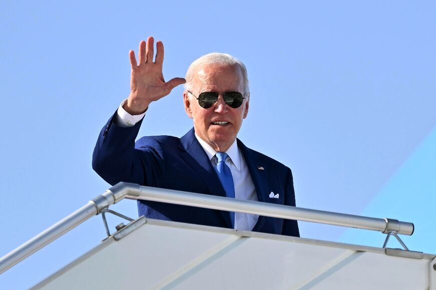 US President Joe Biden boards Air Force One before departing from King Abdulaziz International Airport in the Saudi city of Jeddah