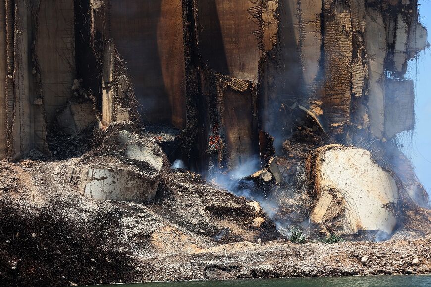 Smouldering fires at the silos