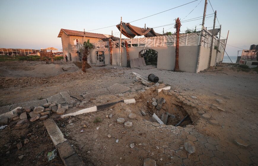 The aftermath of an Israeli air strike in Gaza City -- Israel's army said it struck "an underground complex" containing rocket-making material