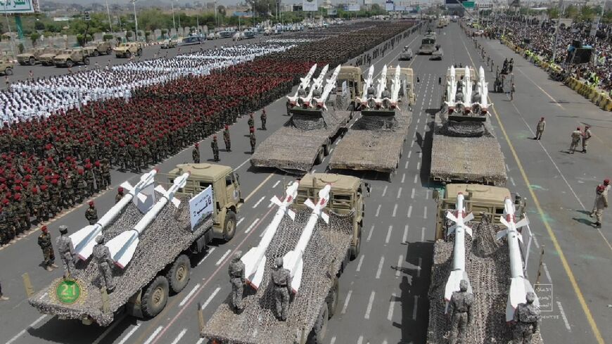 Drones and missiles: an image from the Huthi's Media Office from September 21, 2022 shows a military parade in the capital Sanaa