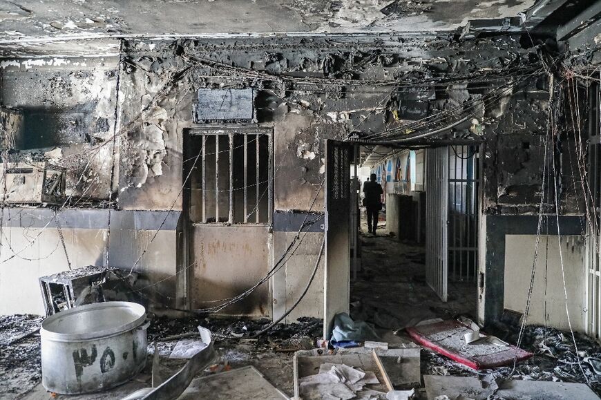 A picture obtained from the Iranian Mizan News Agency on October 16, 2022 shows damage caused by a fire in the notorious Evin prison, northwest of the Iranian capital Tehran