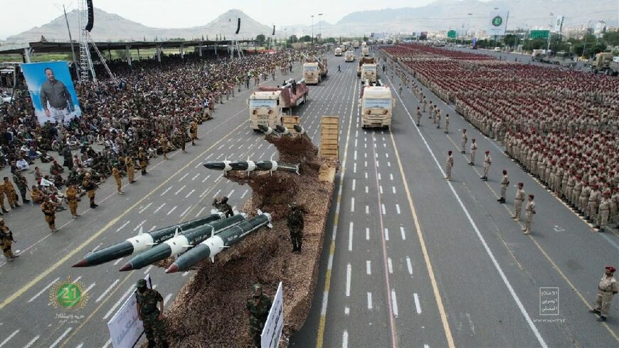 Military parade in Sanaa, as Huthi rebels in September marked the eighth anniversary of their seizure of the Yemeni capital