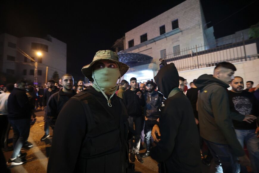 Members of the Lion's Den militant group are seen in Nablus after a clash with Israeli soldiers