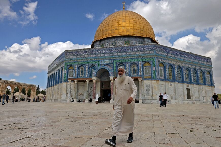 Palestinians visit to pray at the Al-Aqsa mosque in Jerusalem on October 14