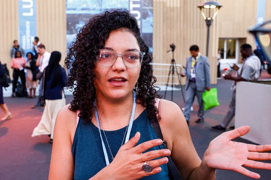 Sanaa Seif, sister of imprisoned British-Egyptian activist Alaa Abdel Fattah, speaks to reporters on the sidelines of the COP27 climate conference: she said the dissident stopped drinking water on Sunday