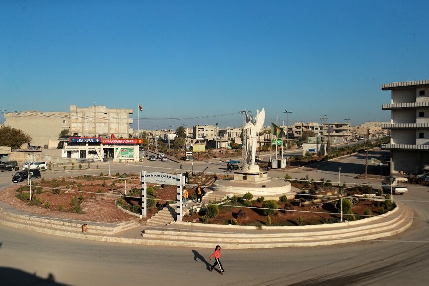 A view of the Syrian Kurdish town of Kobane, also known as Ayn al-Arab, one of several positions targeted overnight by Turkey