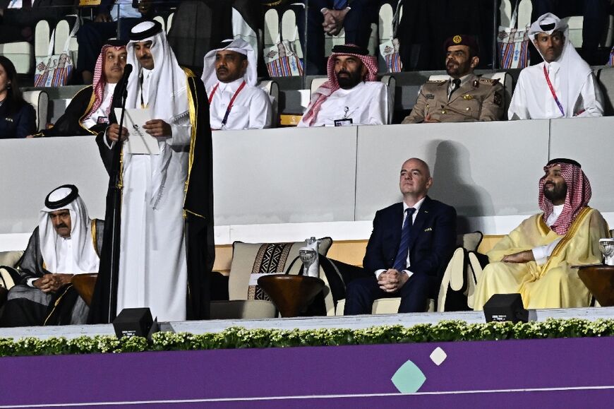 Crown Prince Mohammed bin Salman joined Qatar's emir and FIFA president at the World Cup opening ceremony