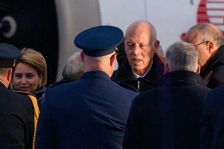 Tunisia's President Kais Saied at Andrews Air Force Base in Maryland near Washington on December 12, 2022 